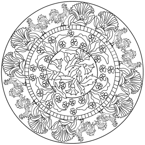 Mandala With Rooster Pattern Coloring Page